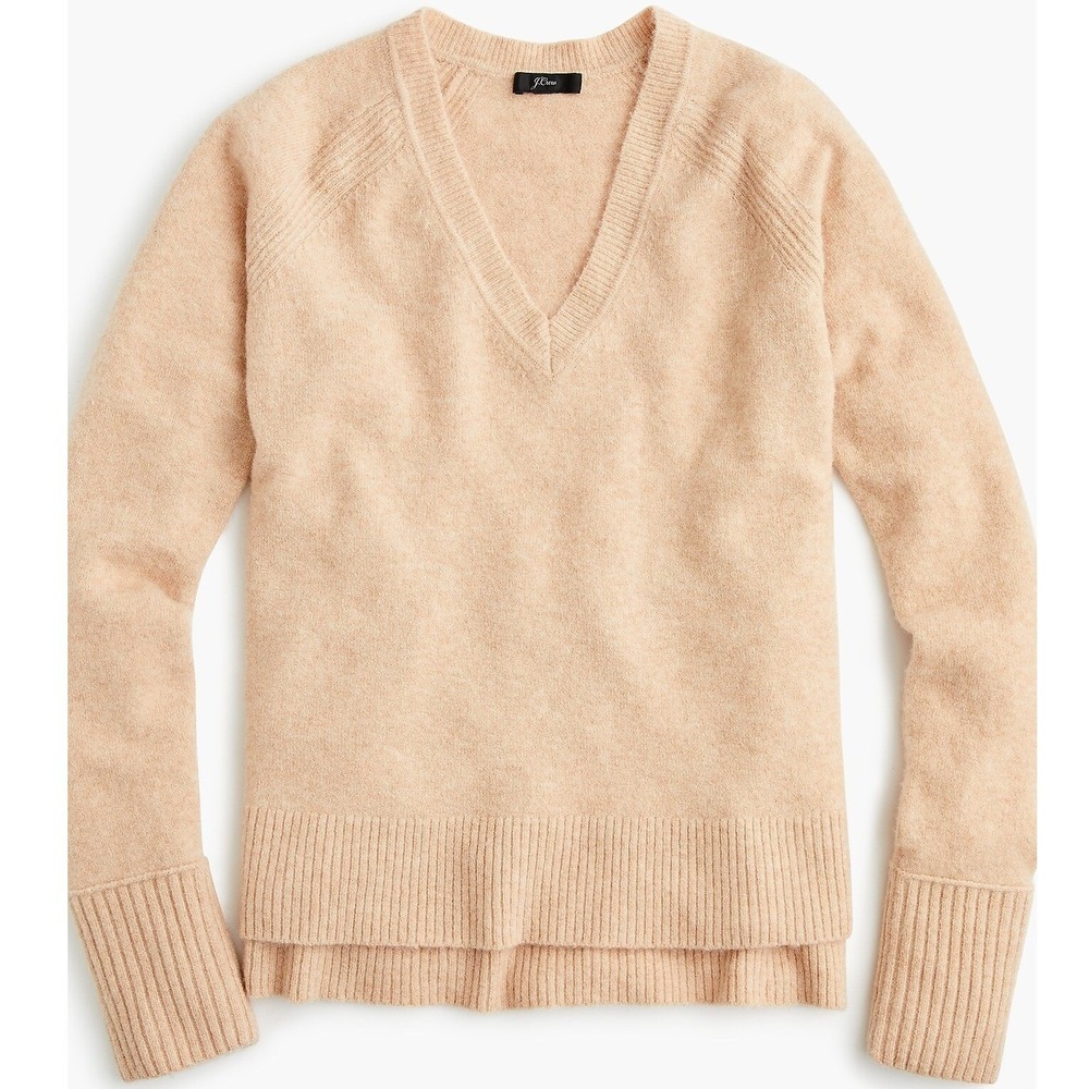 J.Crew H3911 Merino Alpaca Blend V-Neck Sweater Heather Camel XL